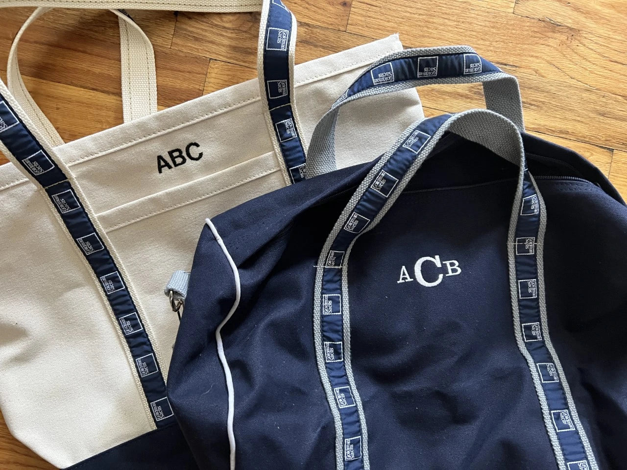 Two personalized tote bags with initials