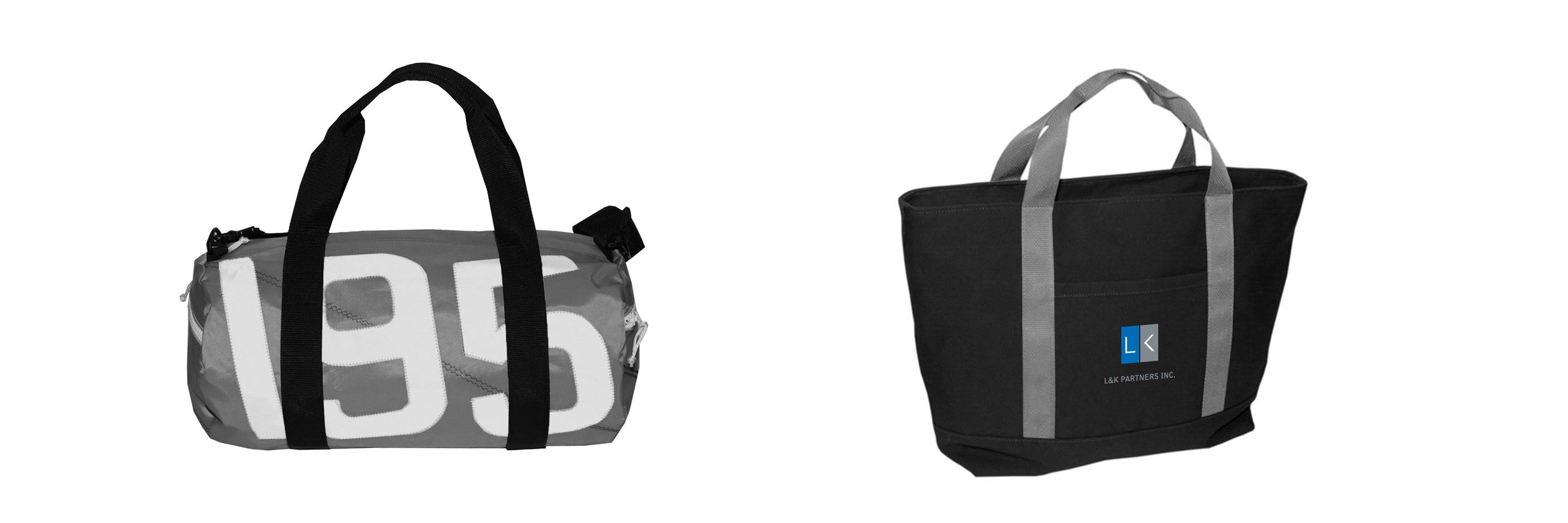 Two bags with different designs and logos