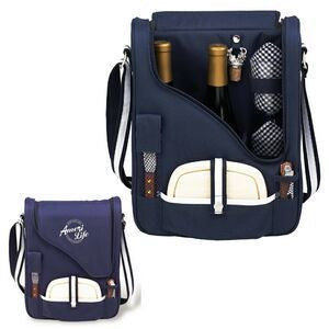 Two Bottle Wine & Cheese Cooler with Glasses