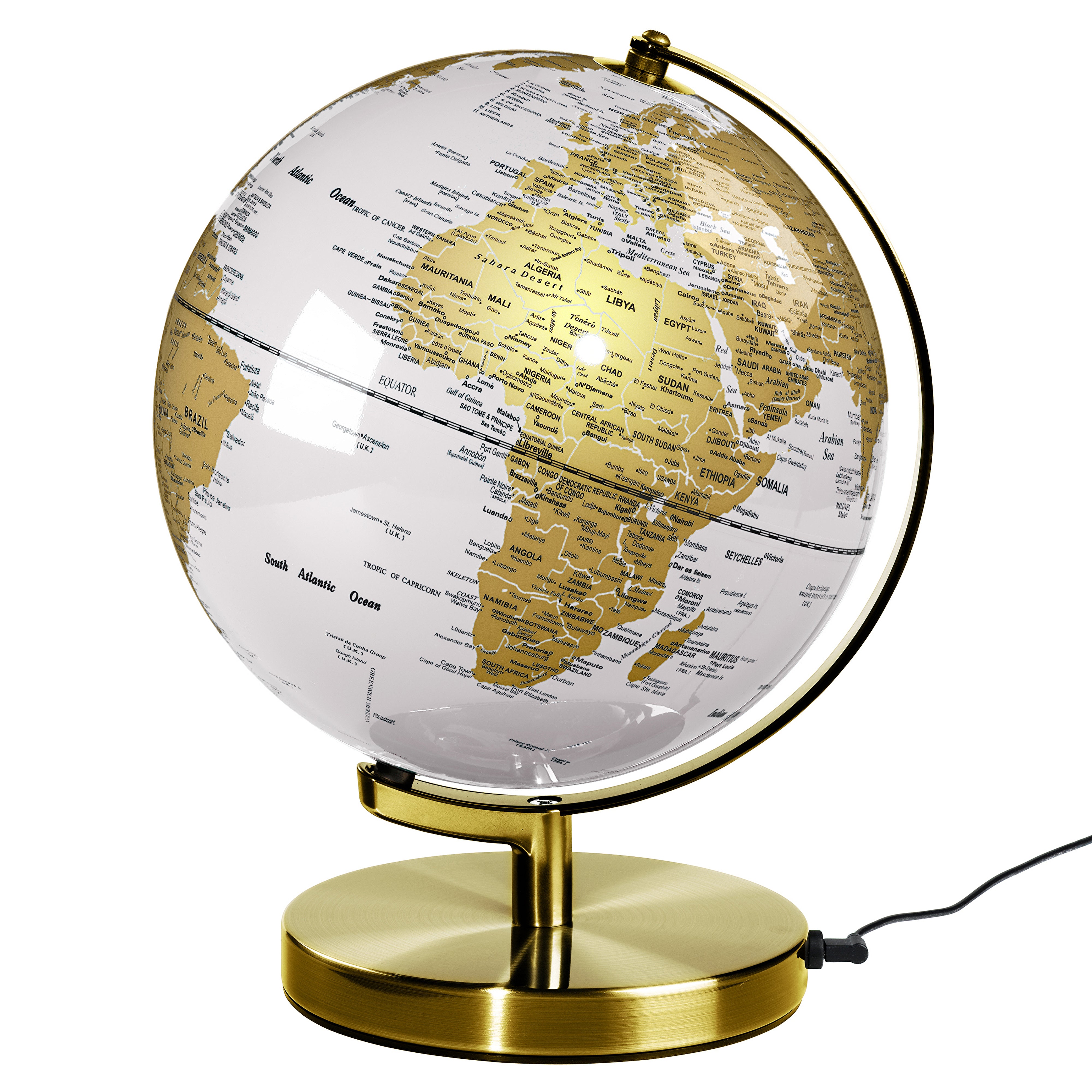 10” Globe Light - Arctic White & Metallic Brass
