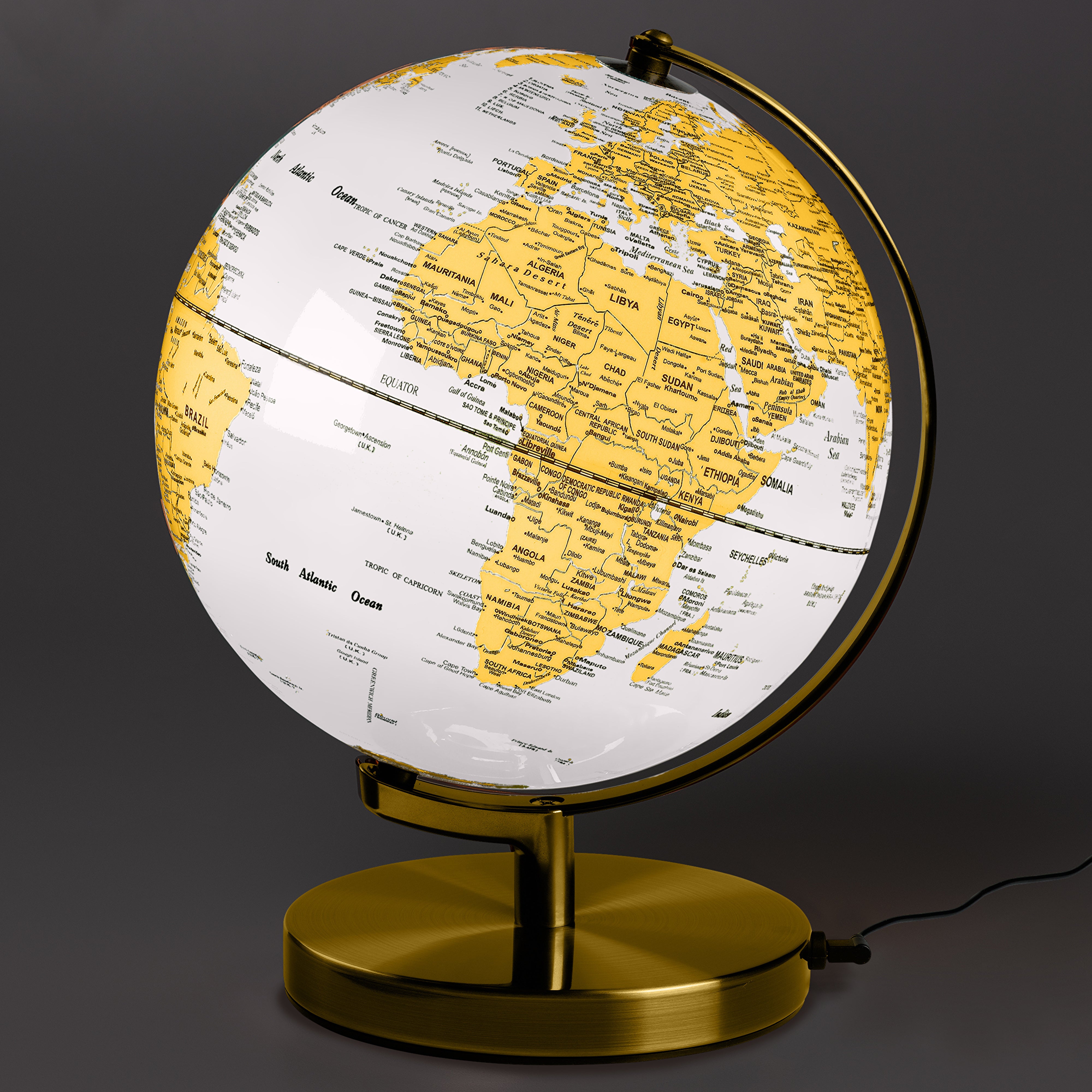 10” Globe Light - Arctic White & Metallic Brass