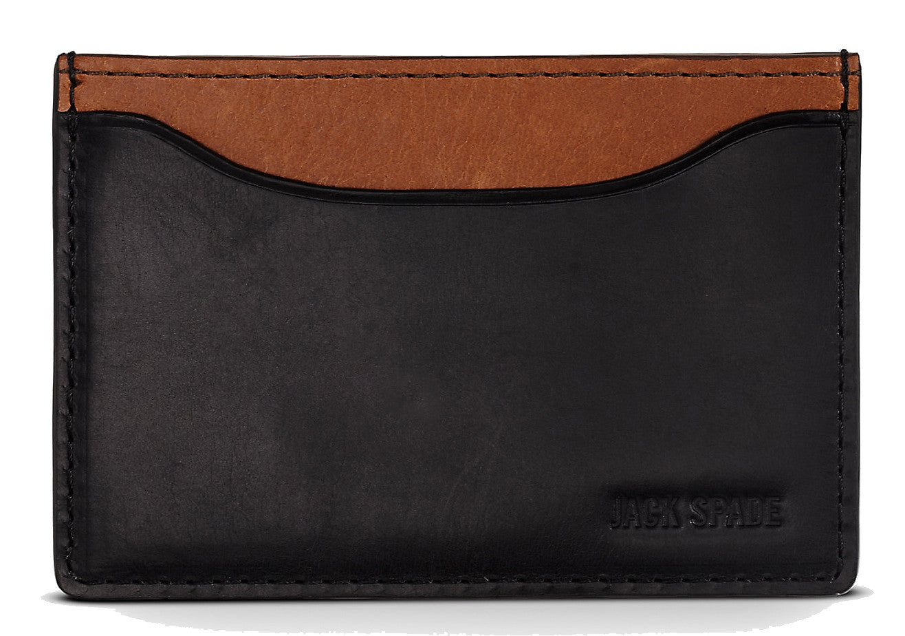 Jack Spade Mitchell Leather Credit Card Holder – Black/Saddle