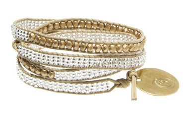 Bead and Leather Wrap Bracelet