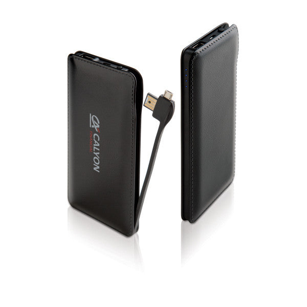 Leather Textured Power Bank with Pull-Out Adapter