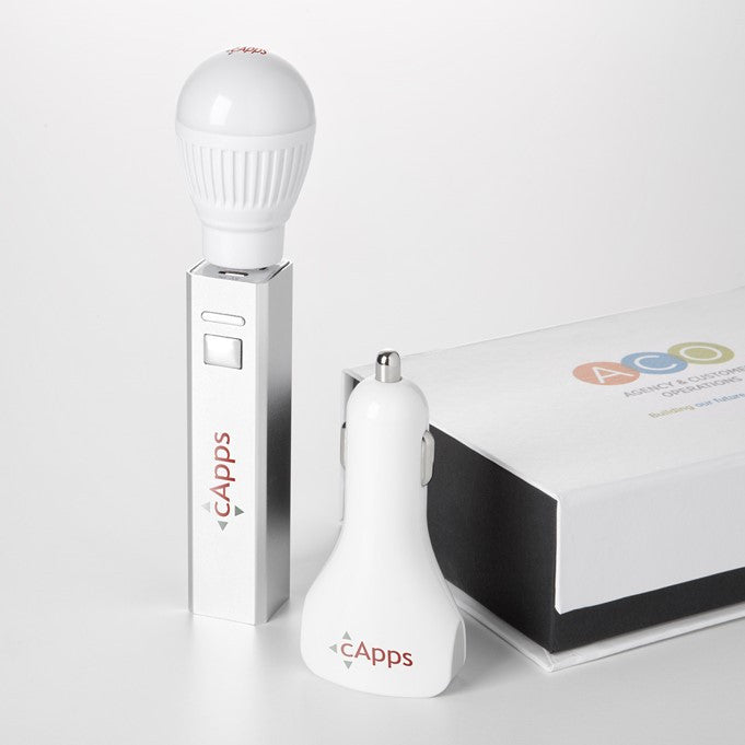Powerbank, Car Charger, and Light Bulb Gift Set