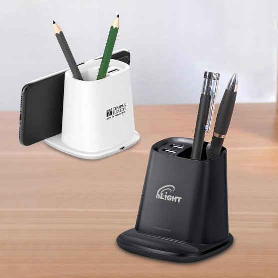 All-Purpose Wireless Charger Pen Holder with Dual USB Output Ports
